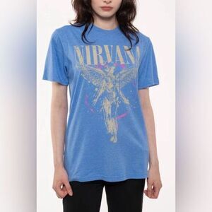 NWOT Unisex Blue Short Sleeve Tee Short Nirvana 1993 Concert Tour - Size Large
